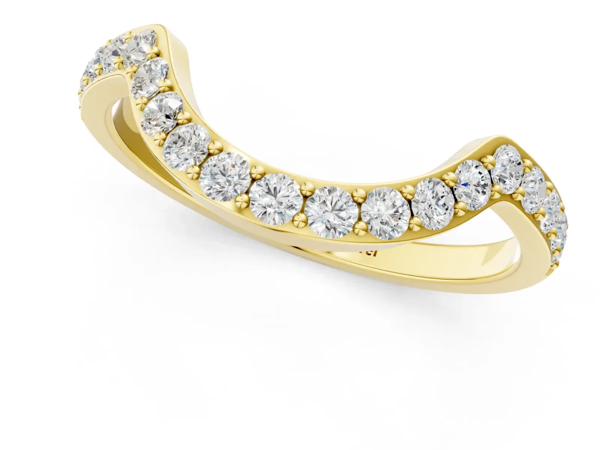 Round Diamond Pavé Set Curved Band with U-Prong Setting Yellow gold