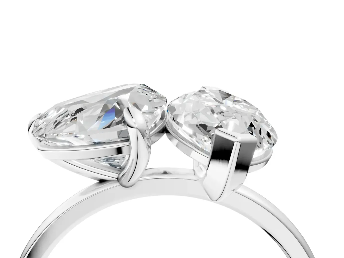 Heart and Marquise Toi Moi Ring with Prong Setting and Micro Pave Band Silver