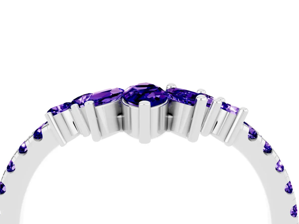 Chevron Marquise and Round Tanzanite Open Band with Prong Setting Silver