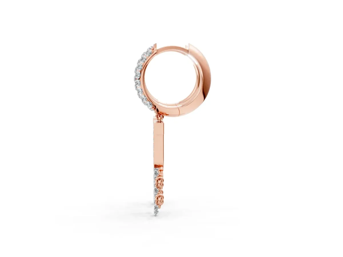 Round Diamond Initial J Huggie Hoop Earrings Rose gold