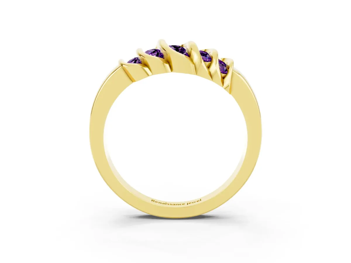 Round Amethyst Multi-Row Crossover Band Yellow gold