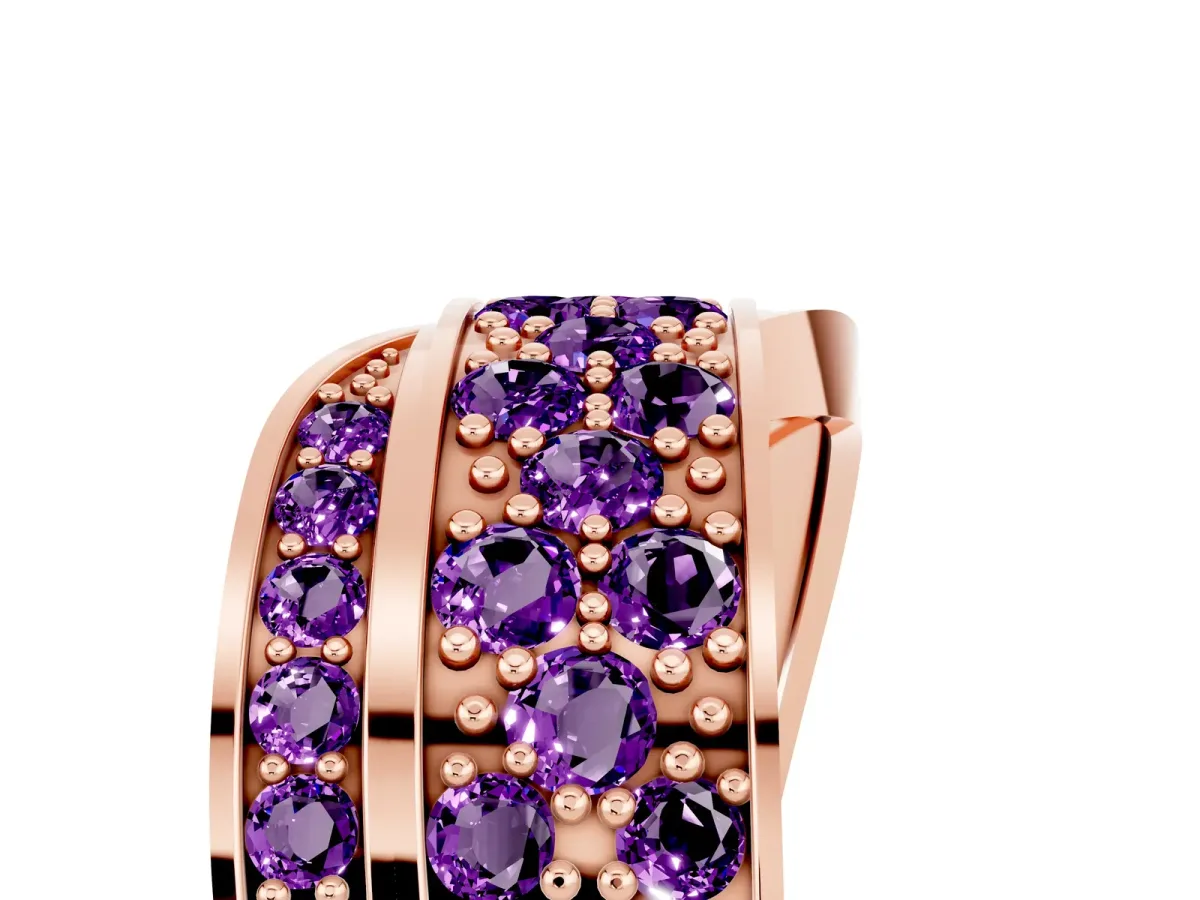 Pavé Round Amethyst Crossover Band with Bead Prong Setting Rose gold
