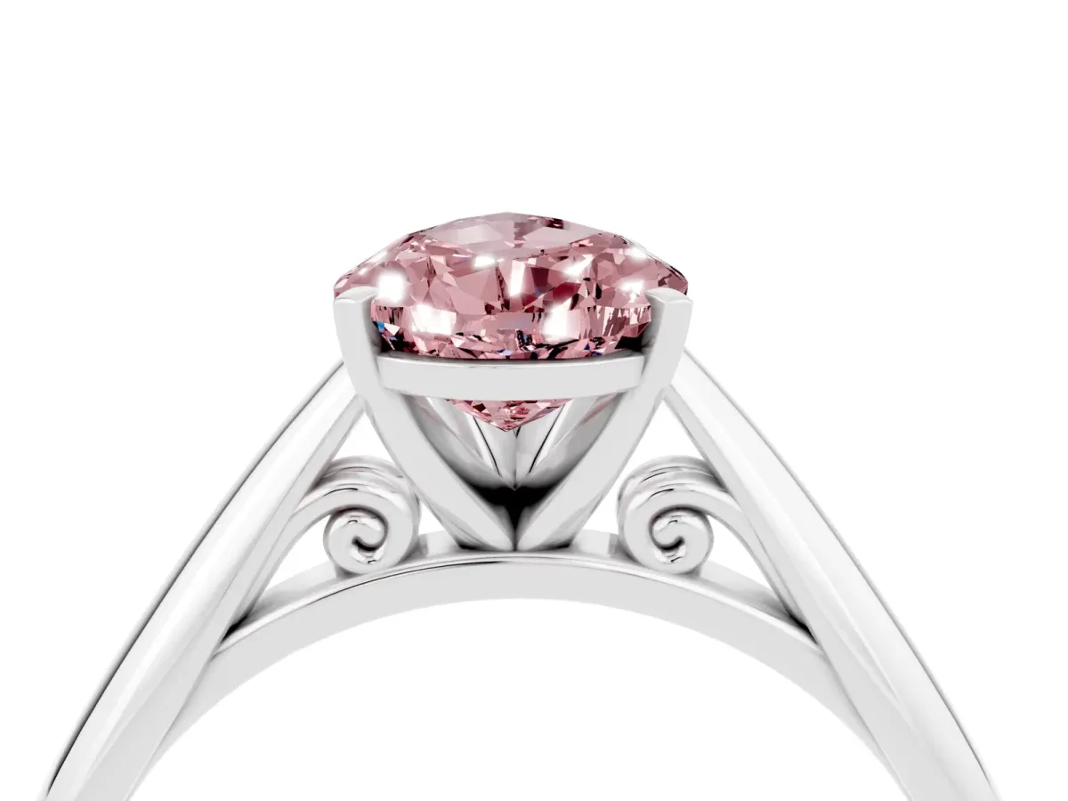 Pear Cut Morganite Solitaire Engagement Ring with Cathedral Setting and Four-Prong Mount White gold