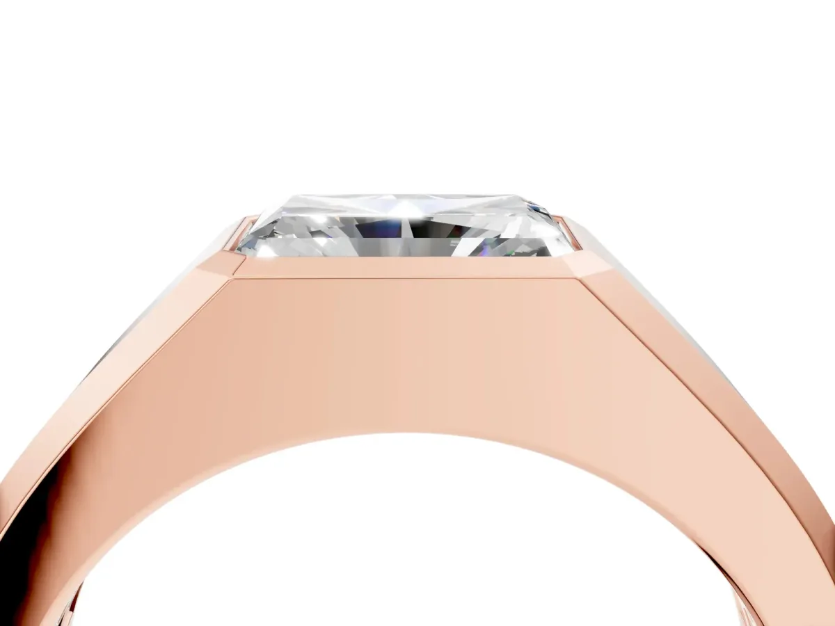 Radiant Diamond Wide Bezel Mens Ring Rose gold