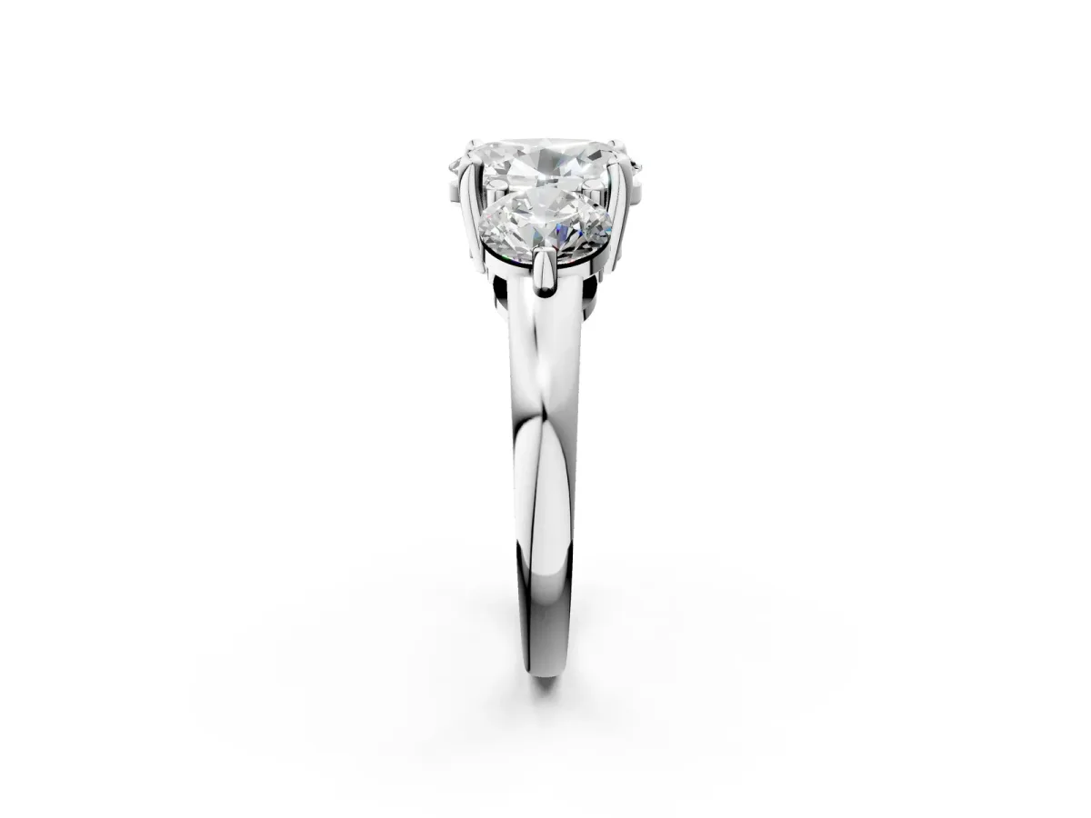 Three-Stone Oval Cut Brilliant Cut Solitaire Ring with Prong Setting on a Classic Band White gold