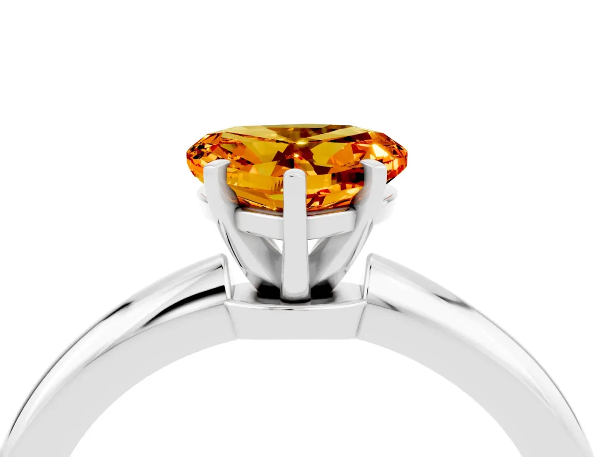Heart Cut Citrine Solitaire Ring with Six-Prong Setting and Classic Band Silver
