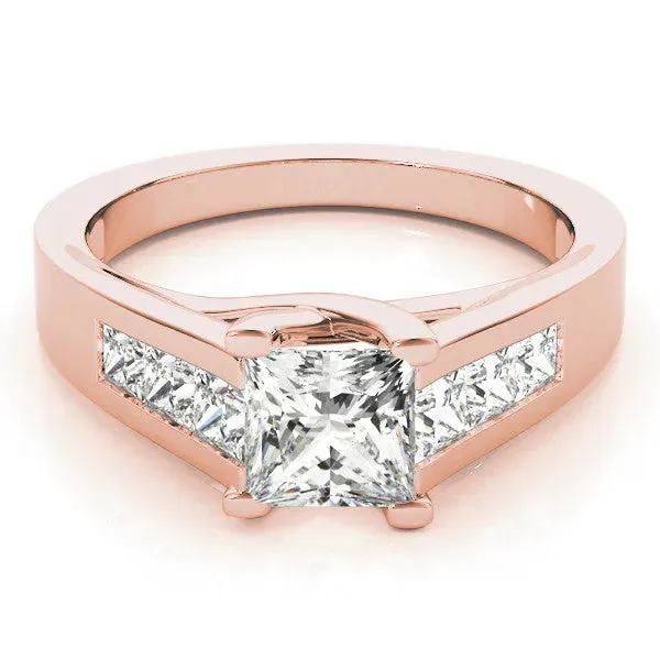 Emerald Cut Cut Channel Set Solitaire Ring with Four-Prong Setting Rose gold