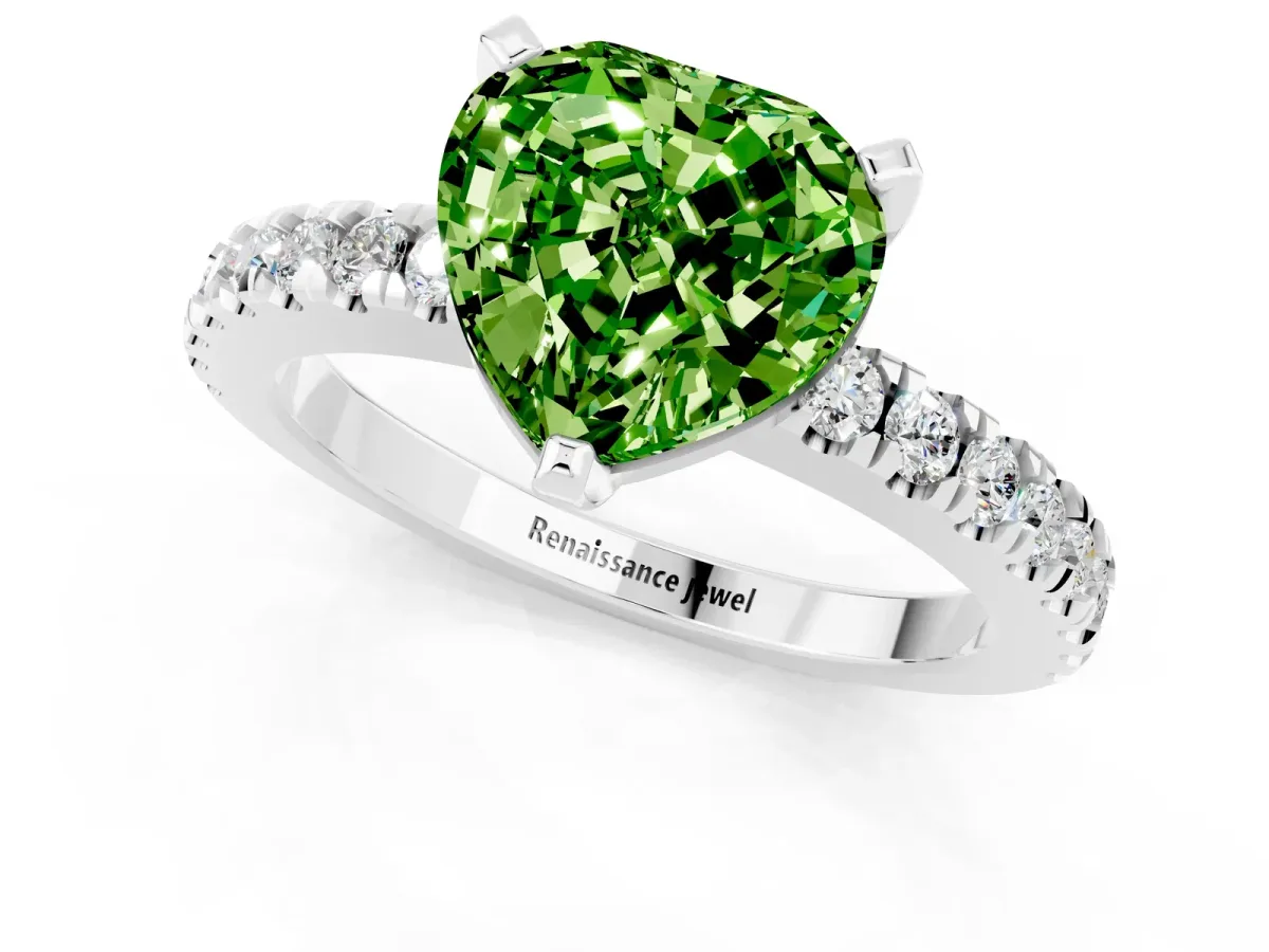 Heart Cut Solitaire Peridot with Pavé Band and Four-Prong Setting Silver