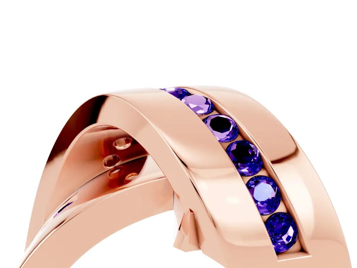 Pavé Round Tanzanite Crossover Band with Channel Setting Rose gold