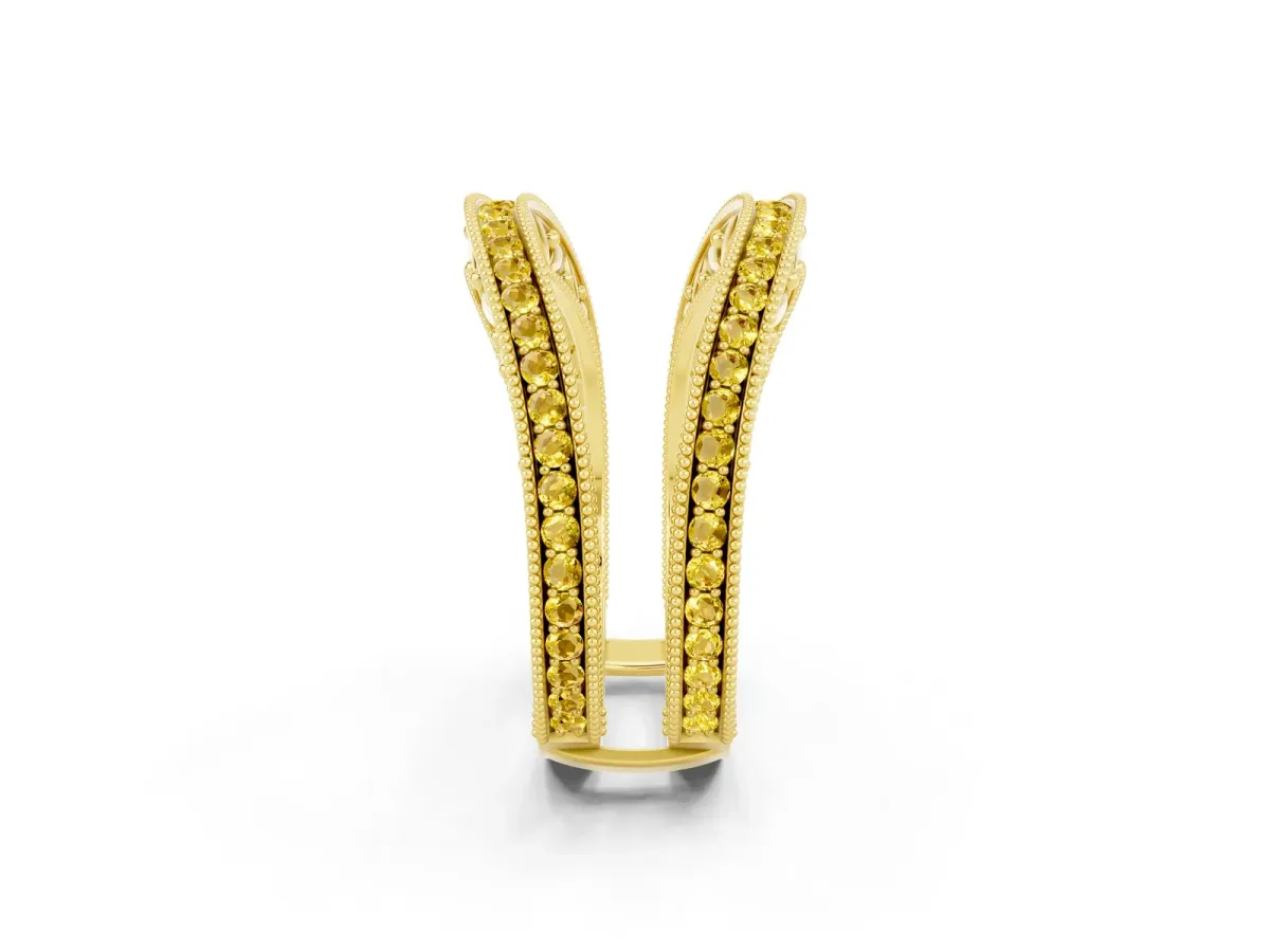 Round Yellow Sapphire Milgrain Eternity Band with Channel Setting Yellow gold
