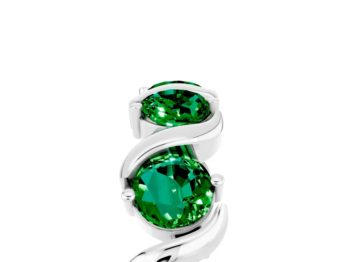 Round Emerald Half Eternity Band with Wave Prong Setting White gold