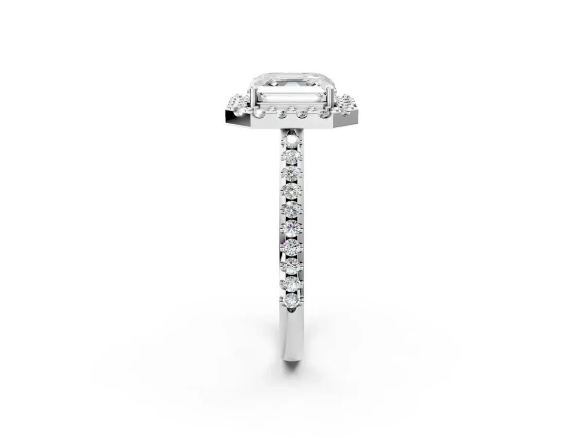 Asscher Cut Diamond Pavé Halo Ring with Four-Prong Setting Platinum