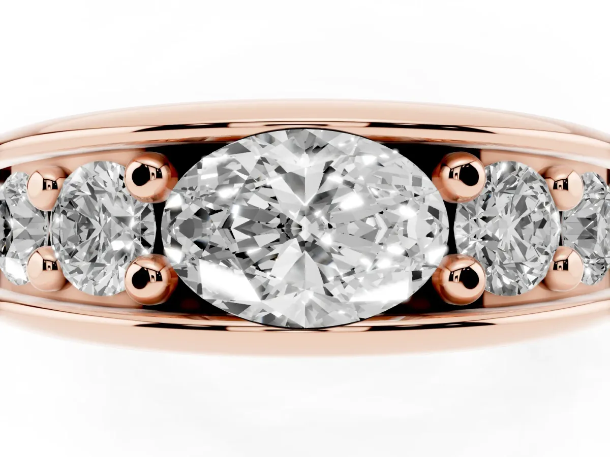 Oval Diamond Mens Ring with Round Diamond Accents Rose gold