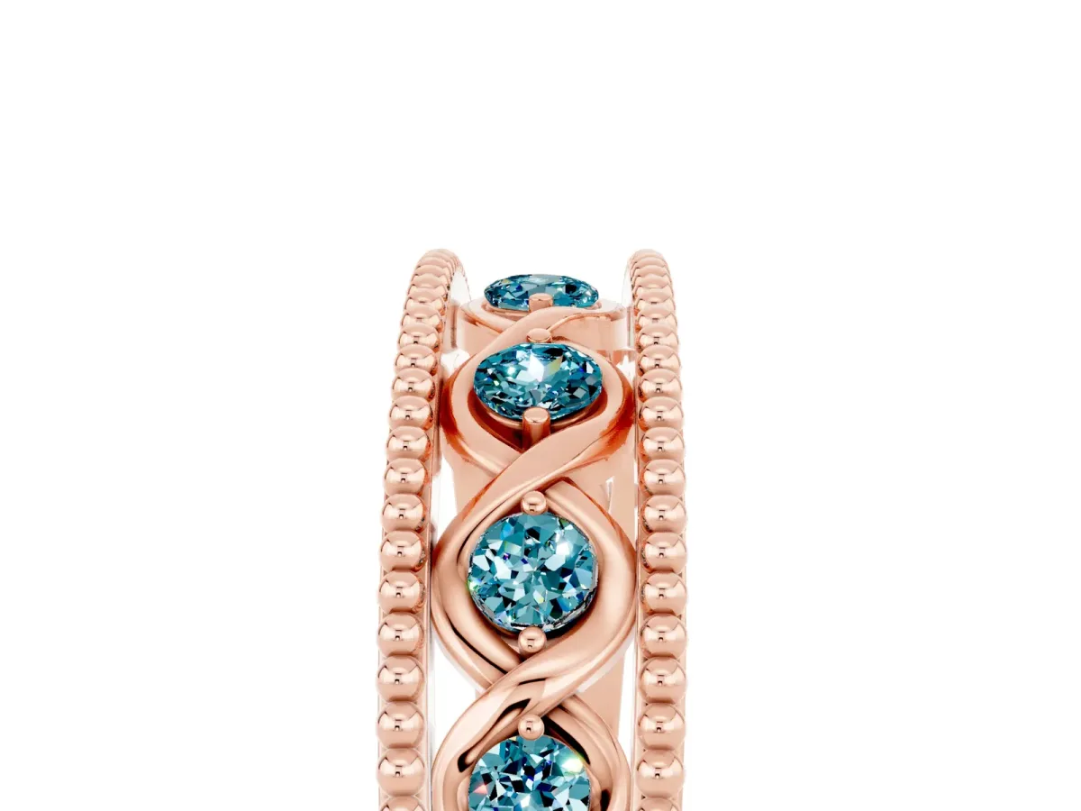 Round Blue Topaz Twist Milgrain Band with Bezel Setting Rose gold