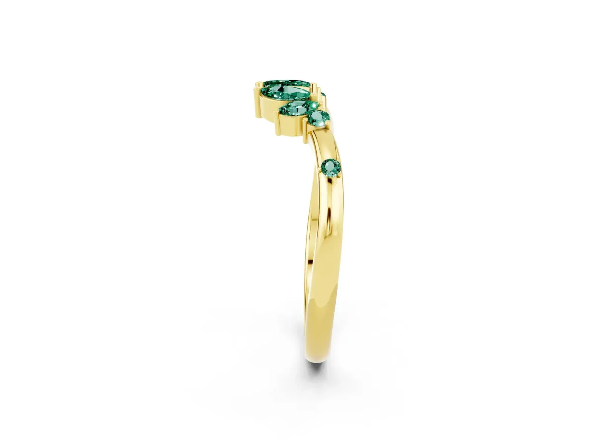 Open Marquise Cluster Green Sapphire Band with Prong Setting Yellow gold