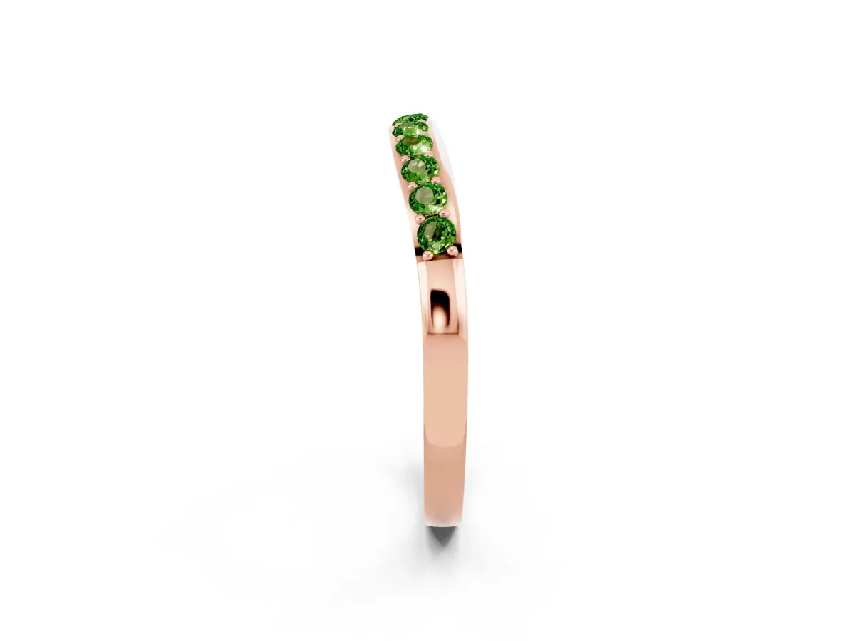 Round Peridot Curved Wedding Band with Channel Setting Rose gold