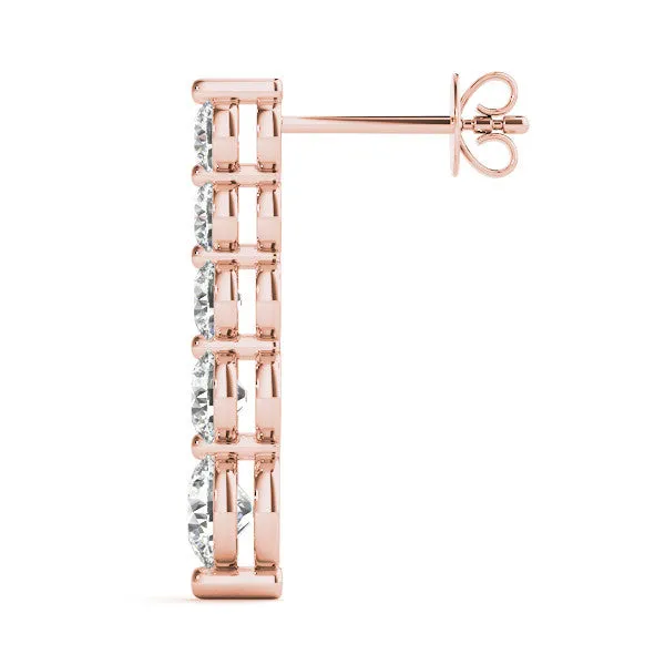 Round Diamond Prong Set Drop Earrings Rose gold