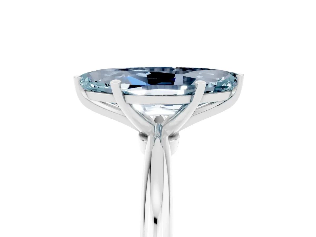 Marquise Cut Aquamarine Solitaire Ring with Six-Prong Setting and Classic Band Silver