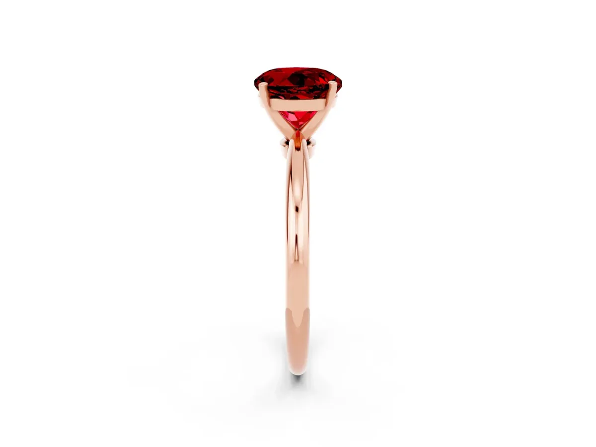 Round Cut Ruby Solitaire Ring with Six-Prong Setting and Classic Band Rose gold