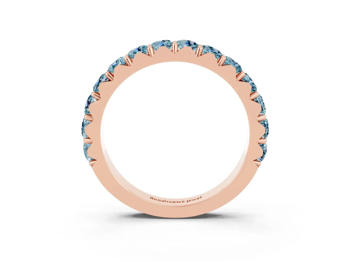 Round Aquamarine Half Eternity Band with Classic Prong Setting Rose gold