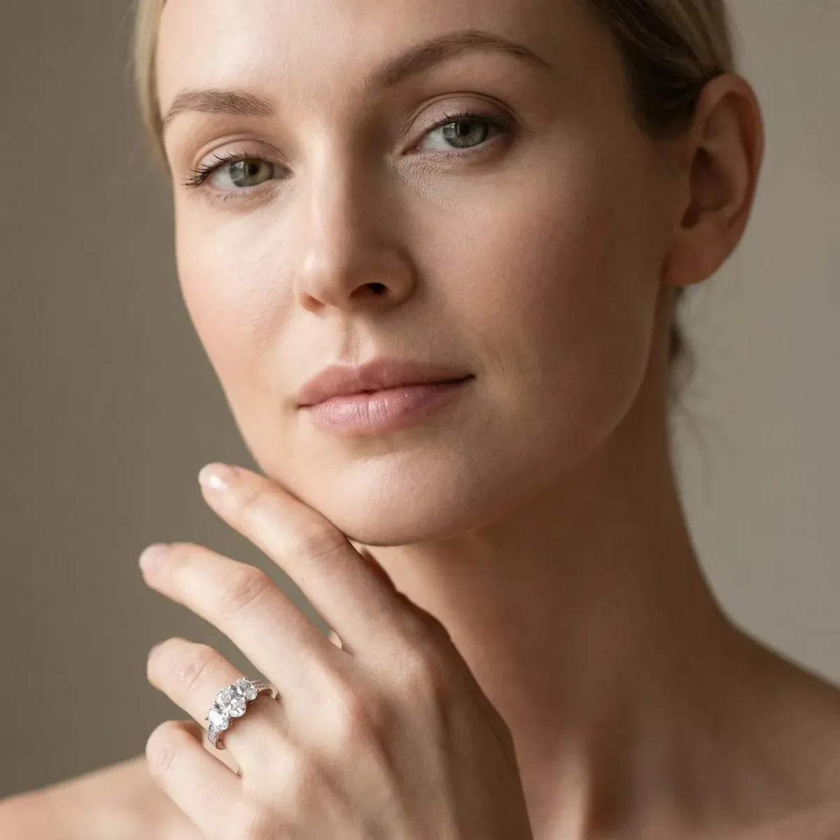 Asscher Cut Diamond Three-Stone Ring with Prong Setting and Textured Band Platinum