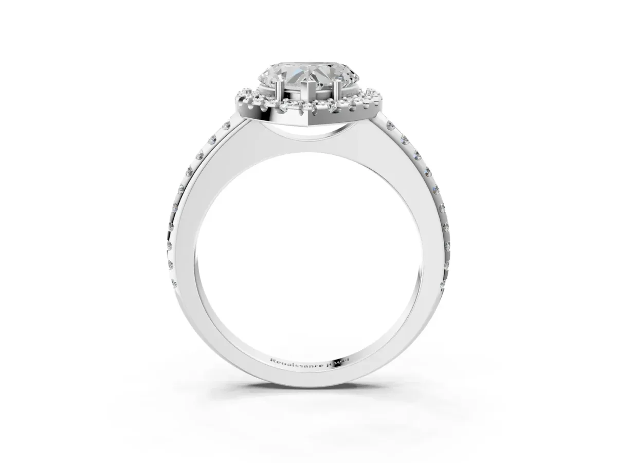 Heart Cut Diamond Pavé Halo Ring with Four-Prong Setting White gold