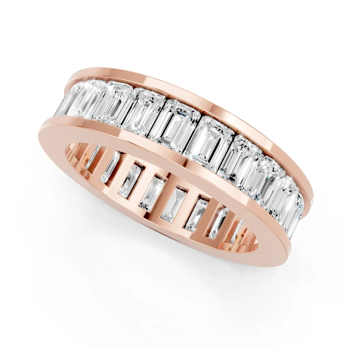 emerald Cut eternity band with channel set Rose gold