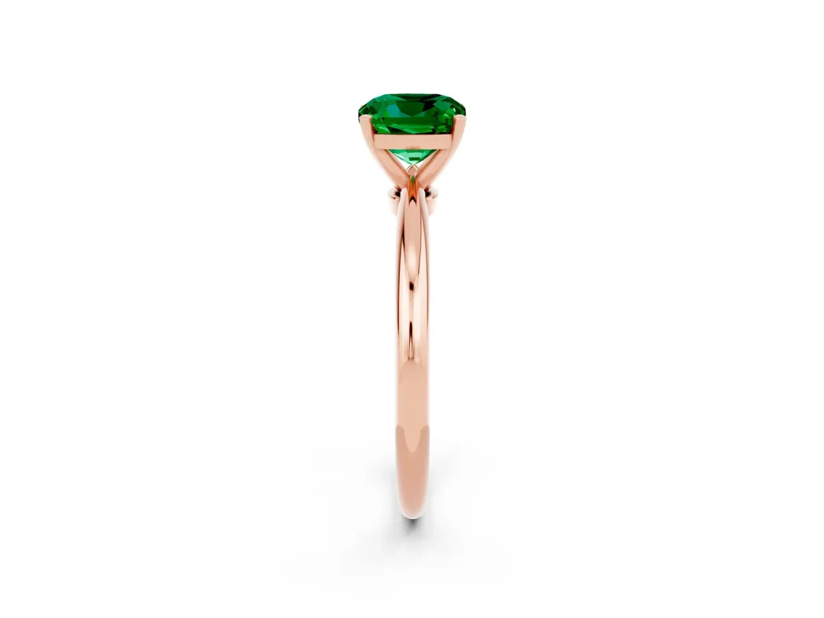 Cushion Cut Emerald Solitaire Ring with Six-Prong Setting and Classic Band Rose gold