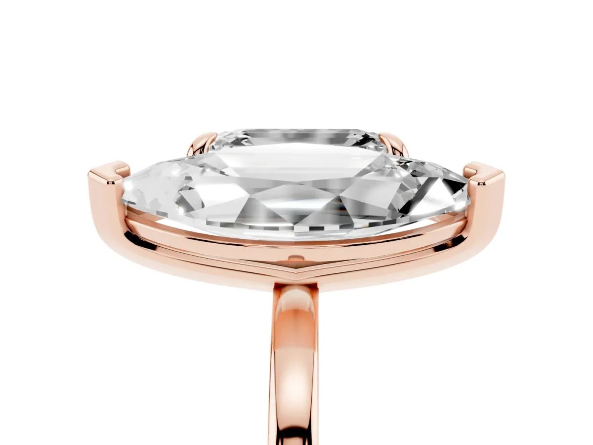 Emerald and Marquise Toi Moi Ring with Prong Setting and Plain Band Rose gold