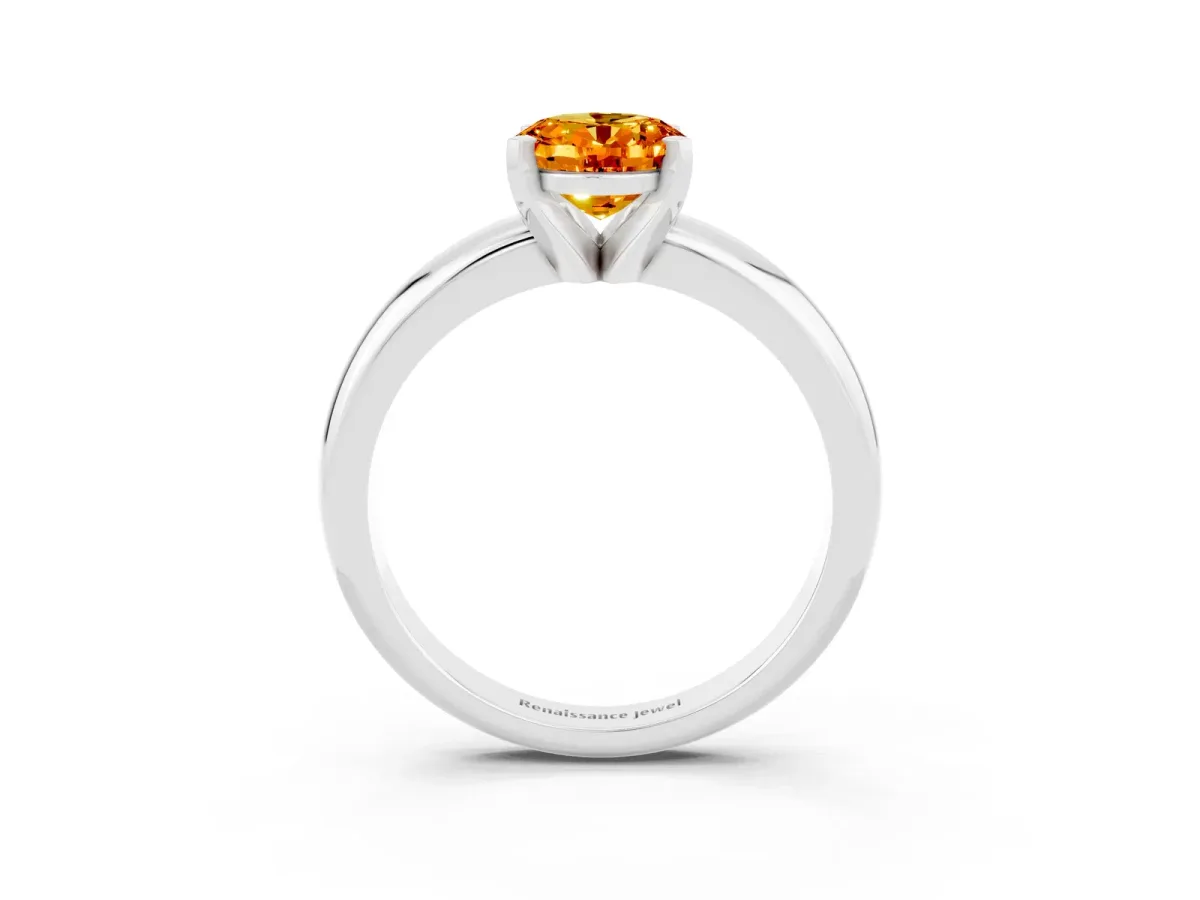 Oval Cut Citrine Solitaire Engagement Ring with Round Band and Four-Prong Setting Silver