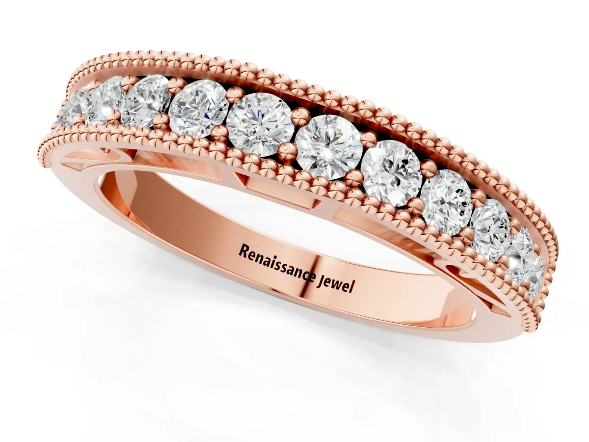 Milgrain Round Diamond Pavé Chevron Band Rose gold