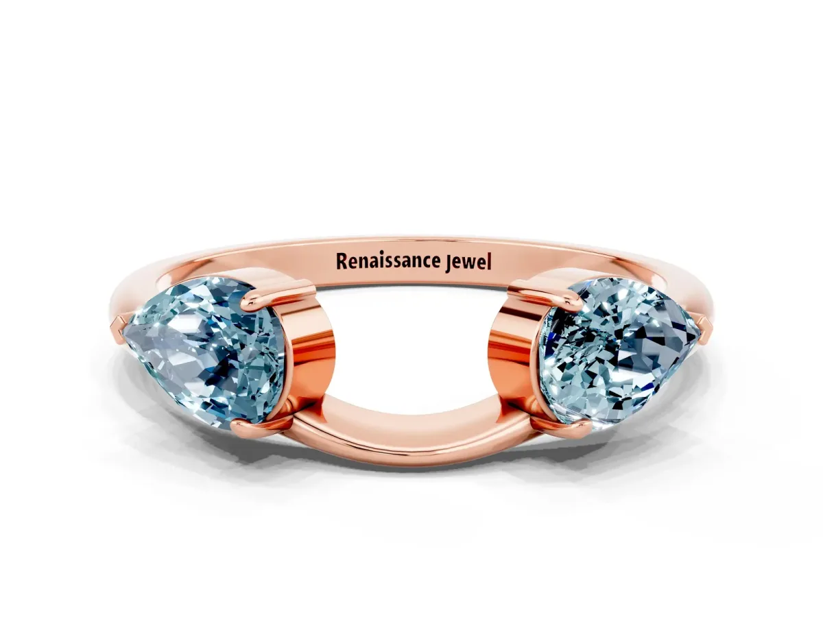Two-Stone Pear Aquamarine Bypass Ring with Prong Setting Rose gold