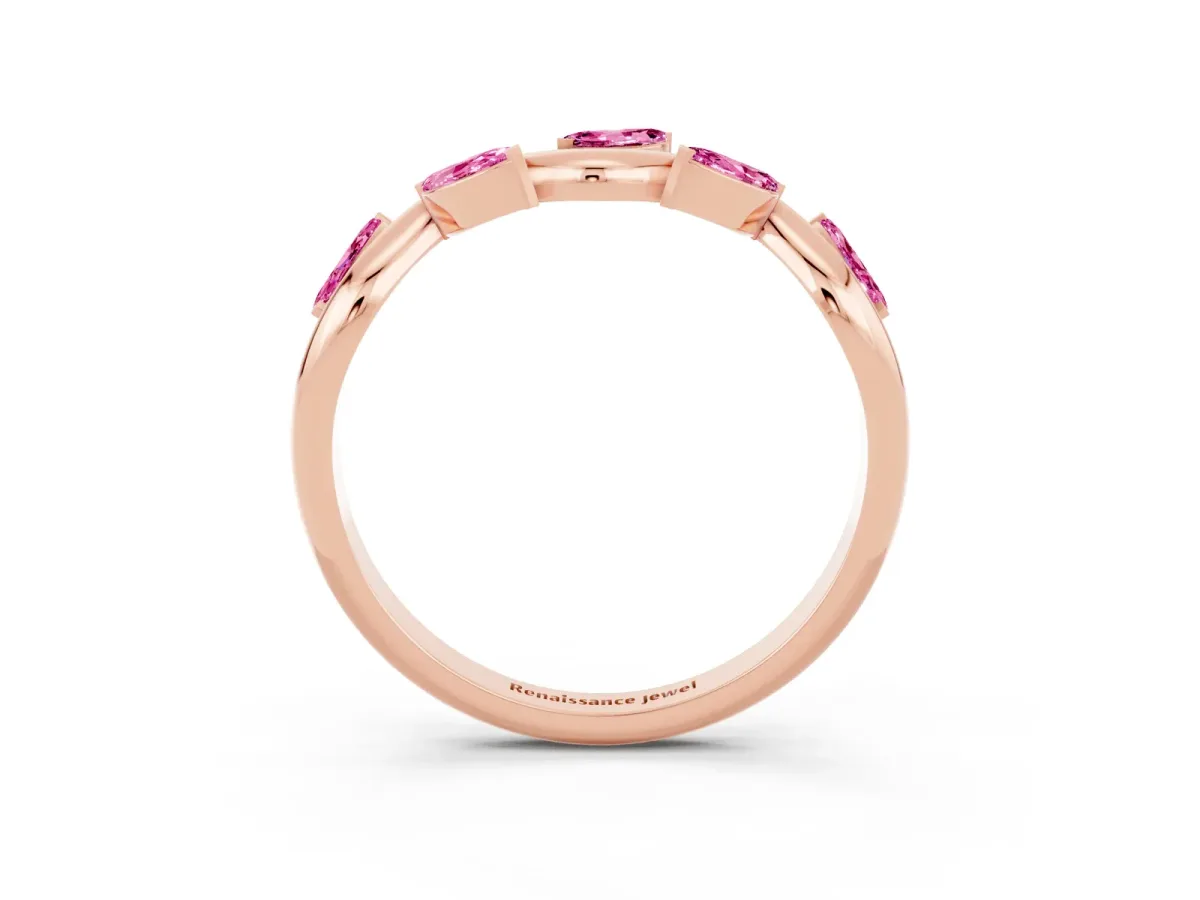Marquise Pink Sapphire Twisted Band with Prong Setting Rose gold