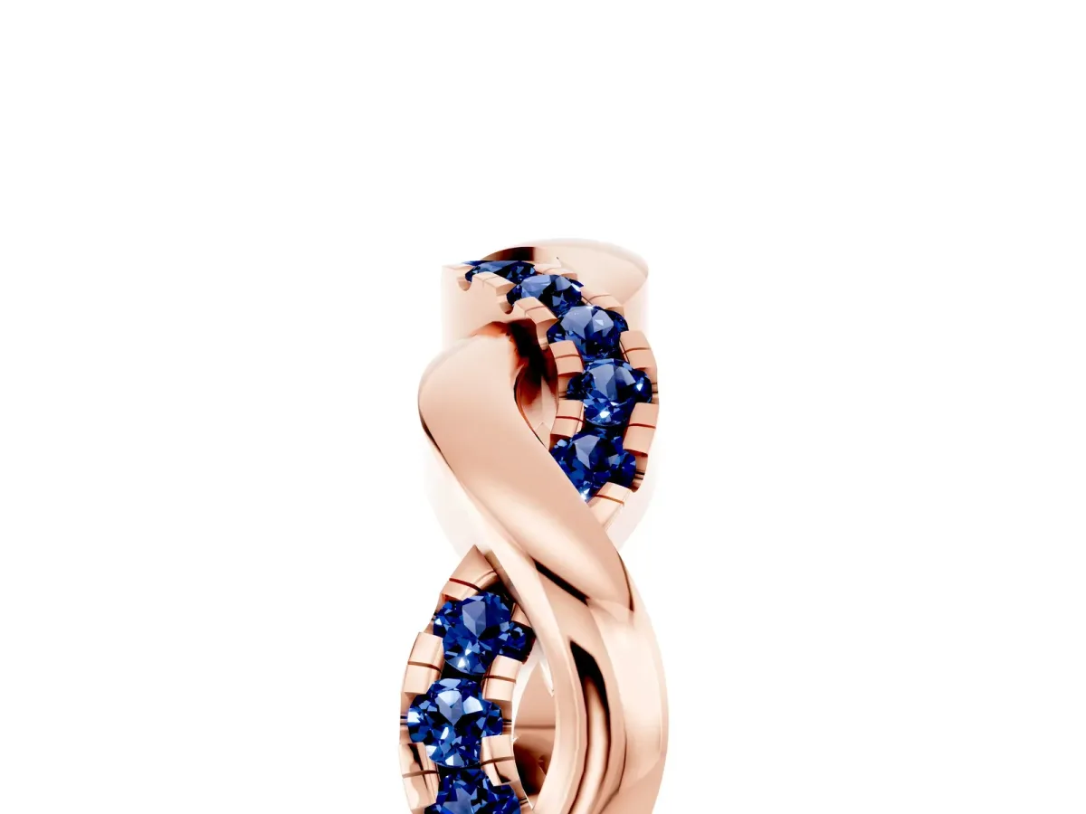 Pavé Round Blue Sapphire Twist Eternity Band with Shared Prong Setting Rose gold