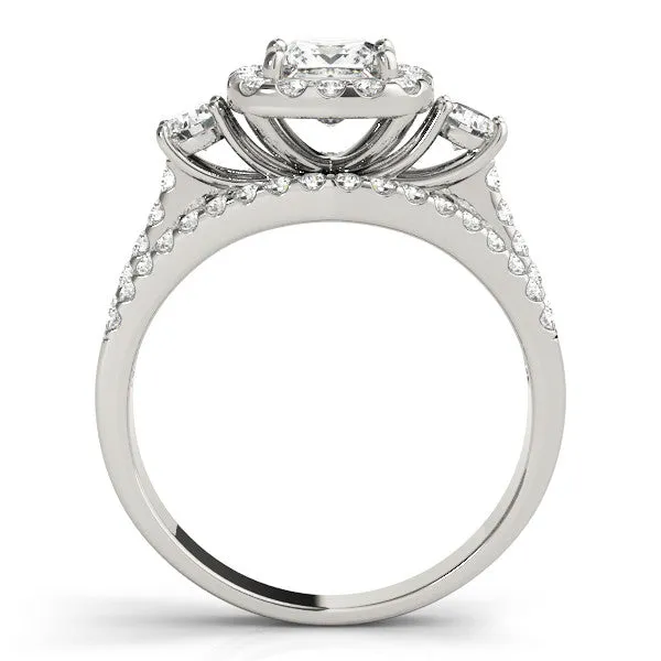 Halo Princess Cut Cut Split Shank Diamond Ring with Four-Prong Setting Platinum
