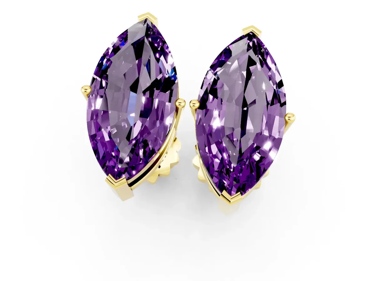 Marquise Cut Amethyst Stud Earrings Yellow gold