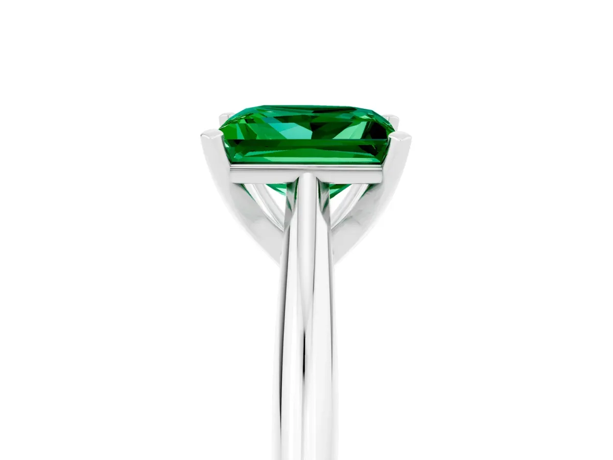 Princess Cut Emerald Solitaire Engagement Ring with Cathedral Setting and Four-Prong Mount White gold
