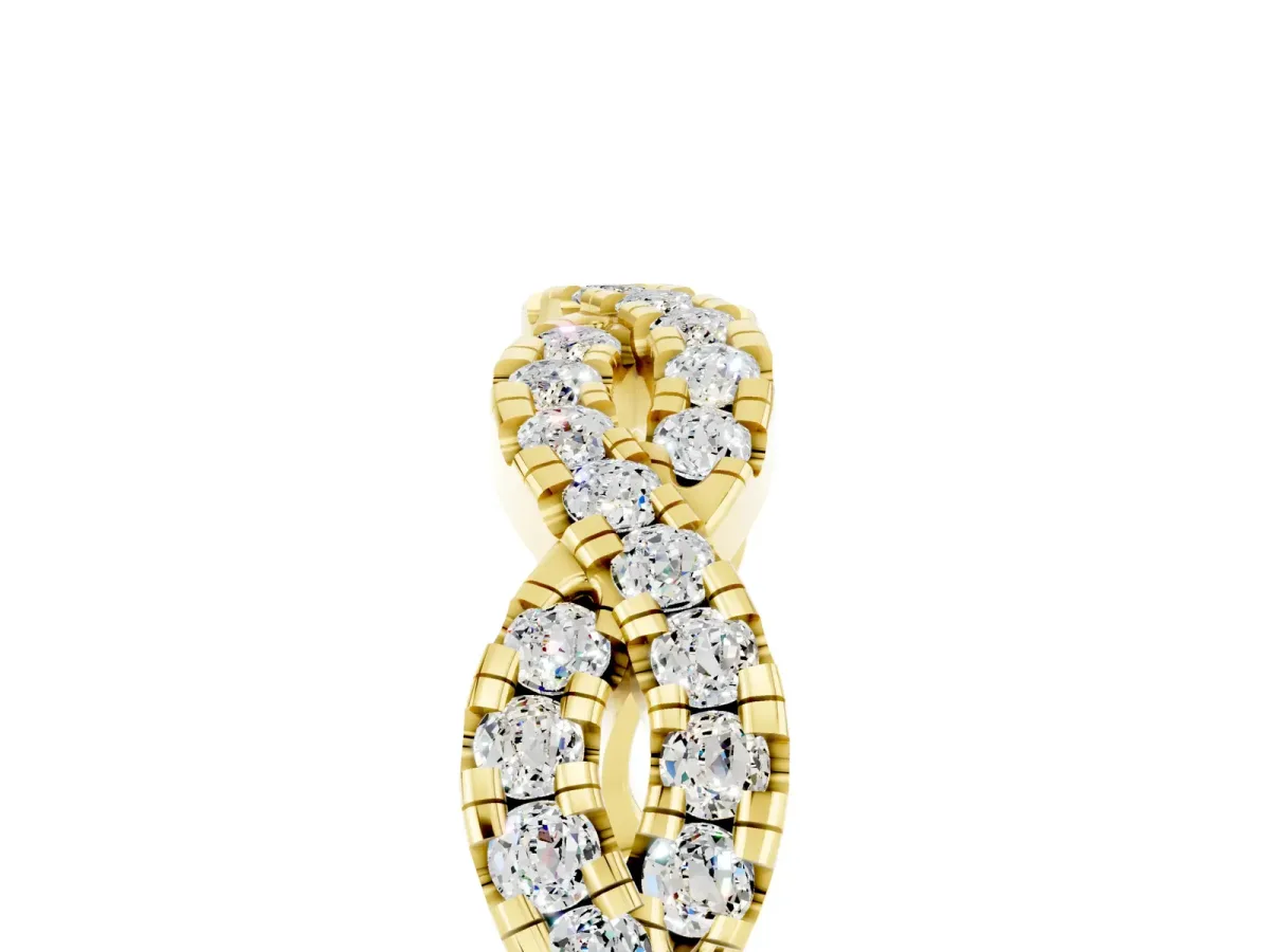 Round Moissanite Twisted Eternity Band with Pavé and Shared Prong Setting Yellow gold