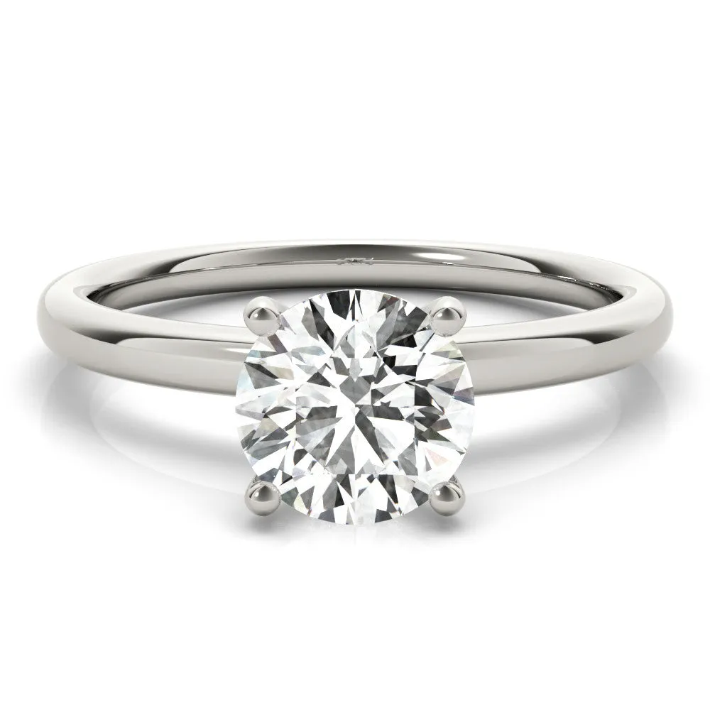 Round Cut Diamond Solitaire Ring with Classic Band and Four-Prong Setting Silver