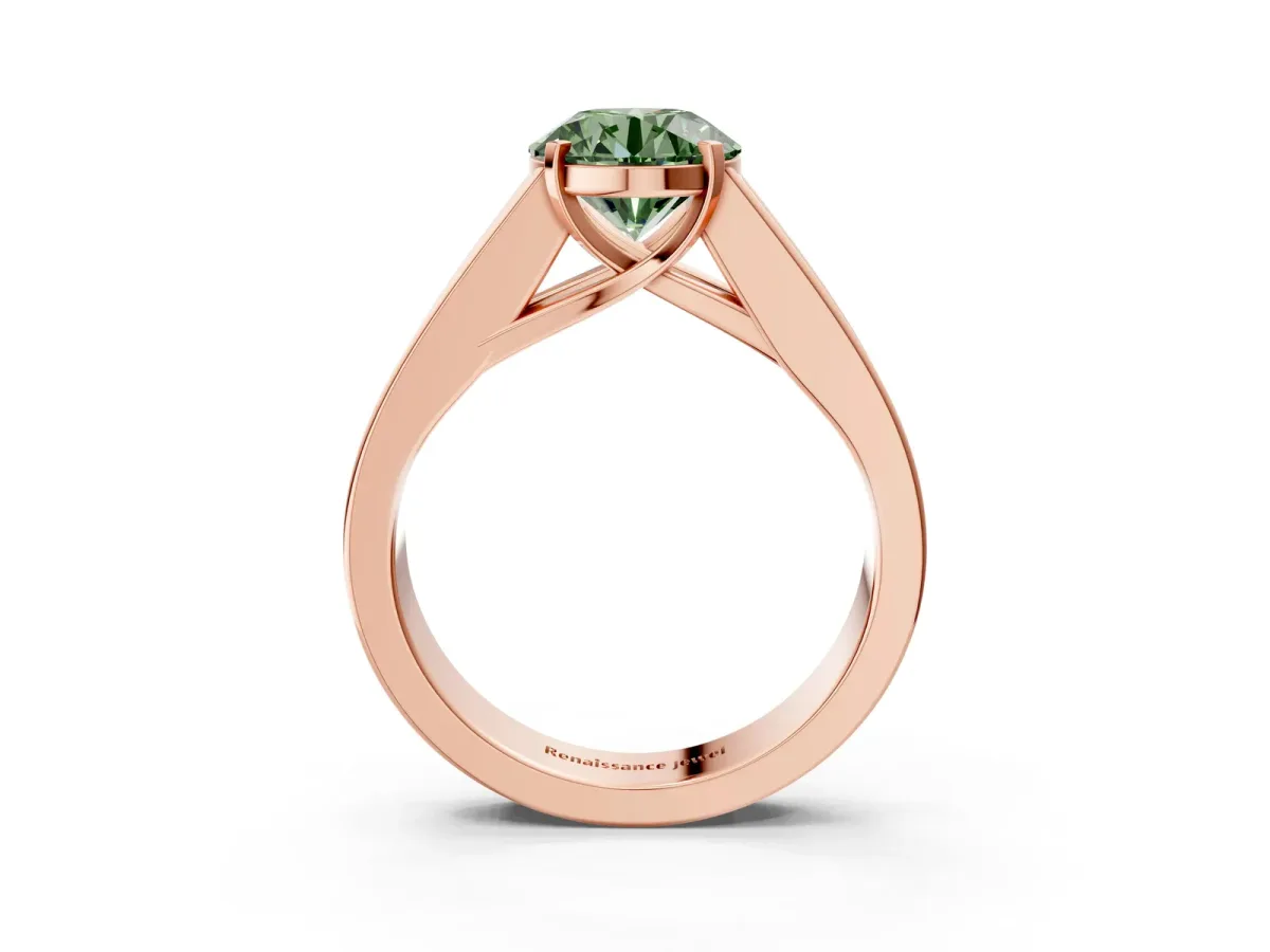 Fancy Green Round Cut Cut Channel Set Solitaire Ring with Four-Prong Setting Rose gold