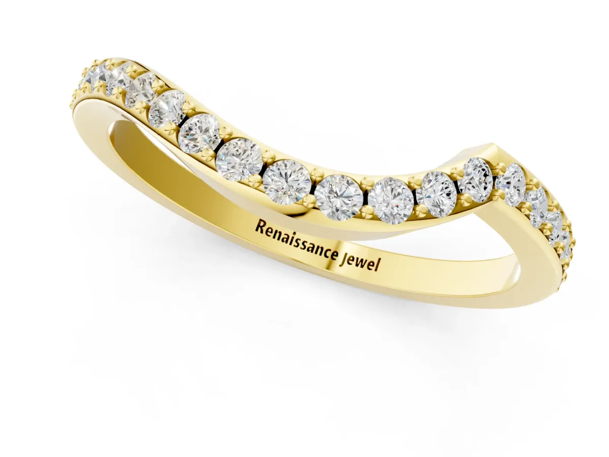 Round Diamond Pavé Twist Band with Shared Prong Setting Yellow gold