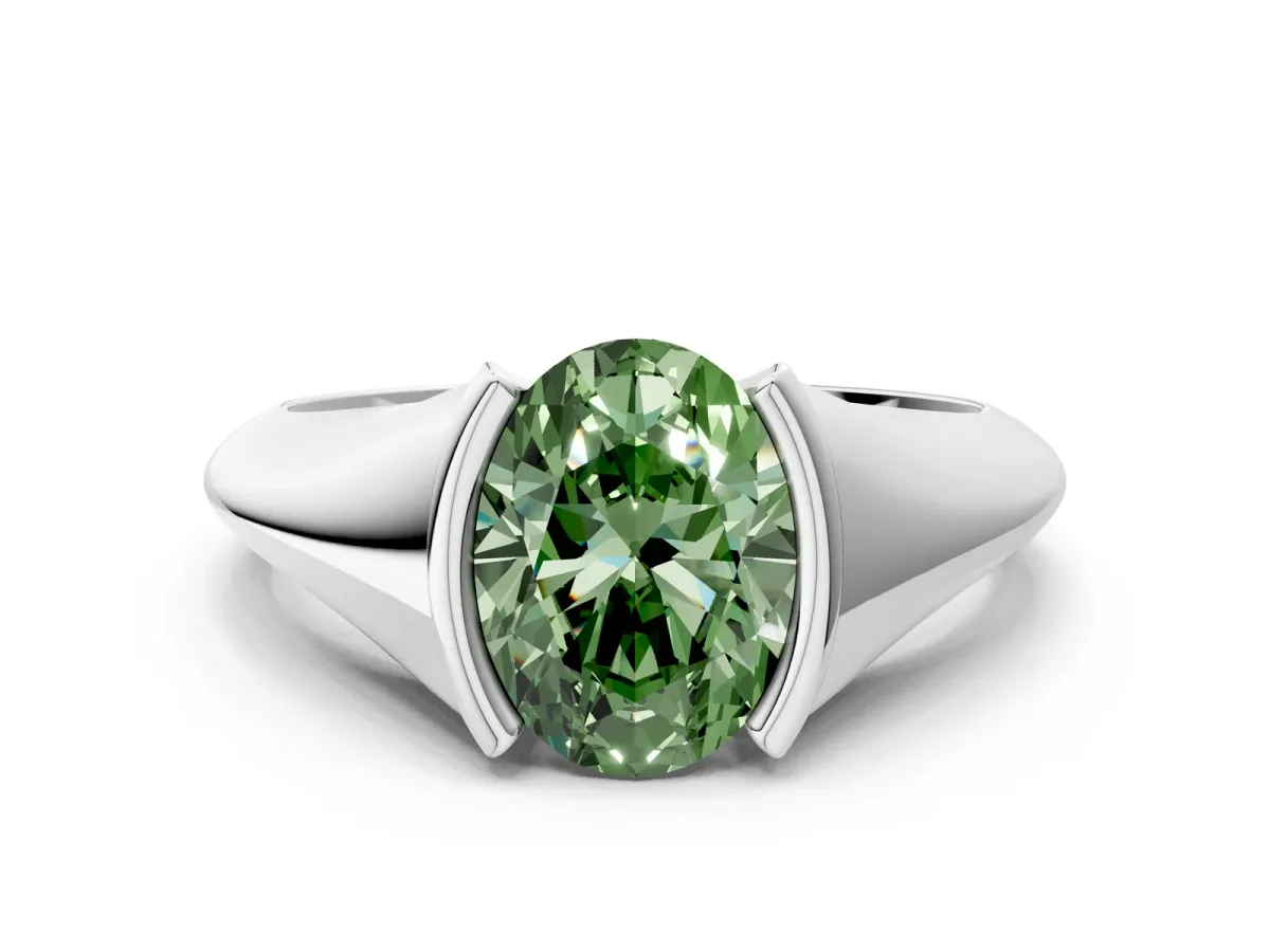 Fancy Green Oval Cut Solitaire Tension Set Diamond Ring Platinum