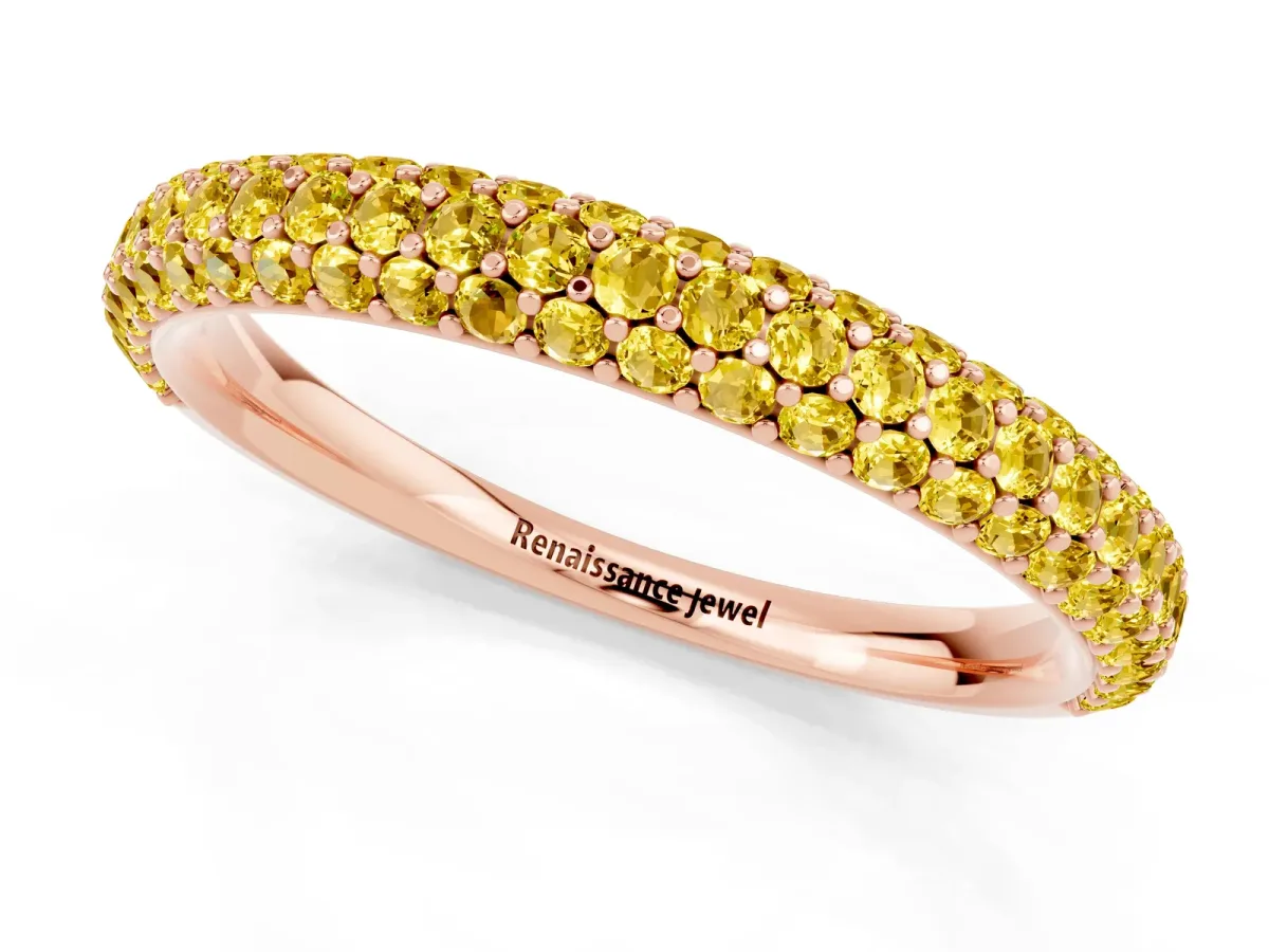 Round Yellow Sapphire Pavé Eternity Band with Shared Prong Setting Rose gold