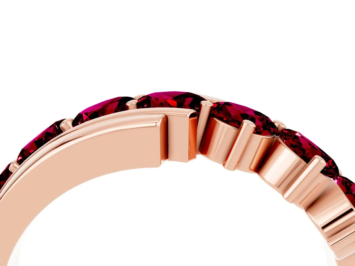 Round Garnet Wave Band with Channel and Shared Prong Setting Rose gold