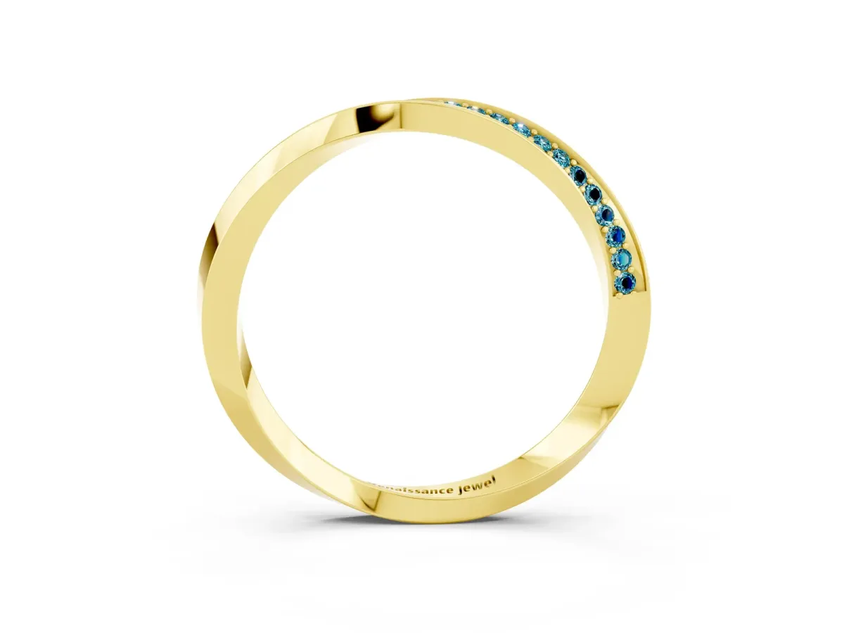 Pavé Round Blue Topaz Twist Band Yellow gold