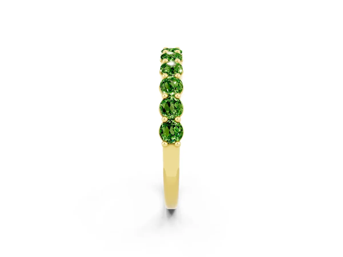 Round Peridot Half Eternity Band with Prong Setting Yellow gold