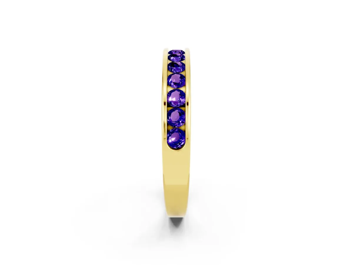 Channel Set Round Tanzanite Eternity Band Yellow gold