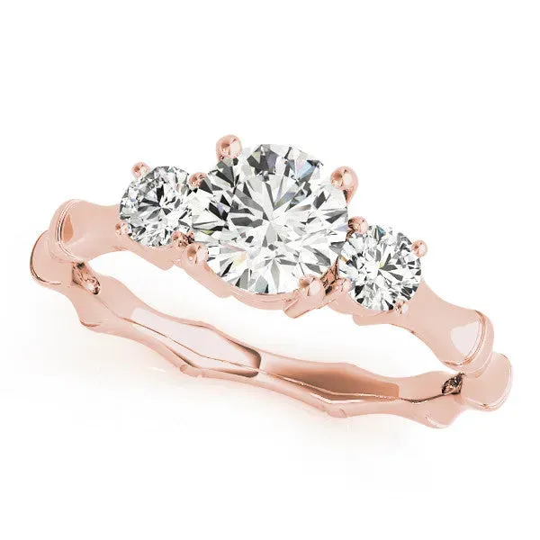 Round Cut Brilliant Three-Stone Bamboo Band with Prong Setting Rose gold