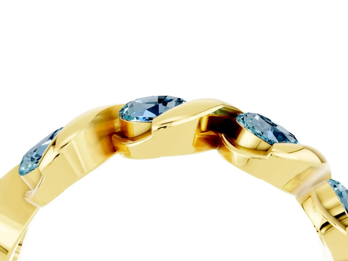 Round Aquamarine Wave Band with Channel Setting and Shared Prongs Yellow gold