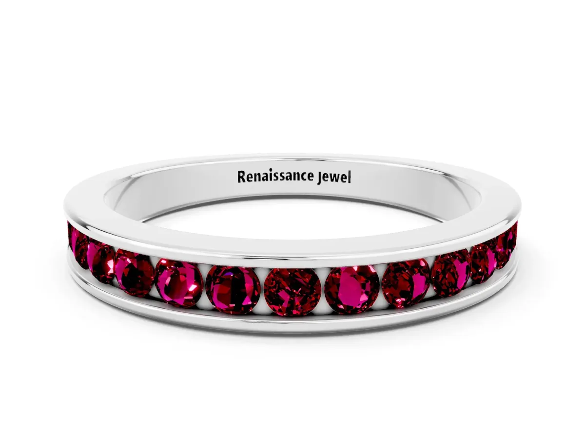 Channel Set Round Garnet Eternity Band Silver